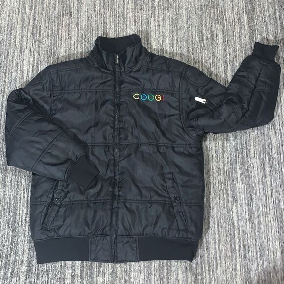 Coogi Womens Size Large Full Zip Front Puffer Bomber Jacket Black Logo‎ Pockets - Picture 1 of 9